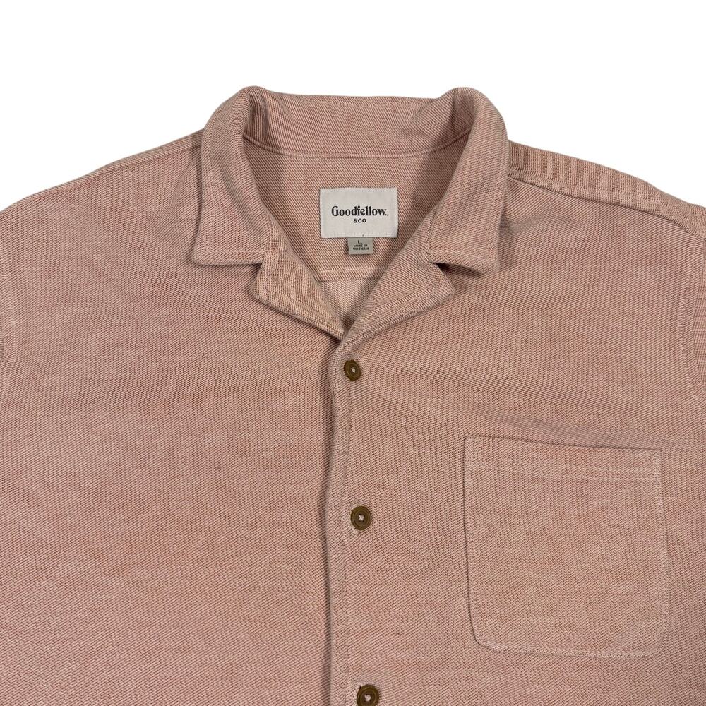 Goodfellow & Co Camp Collar Knit Button Shirt Mens Large Pink Short Sleeve